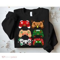 Video Game Controller Christmas Santa Hat Gamer Sweatshirt thumb 2