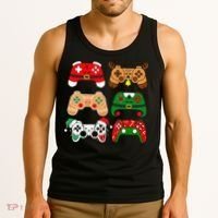 Video Game Controller Christmas Santa Hat Gamer Tank Top thumb 3