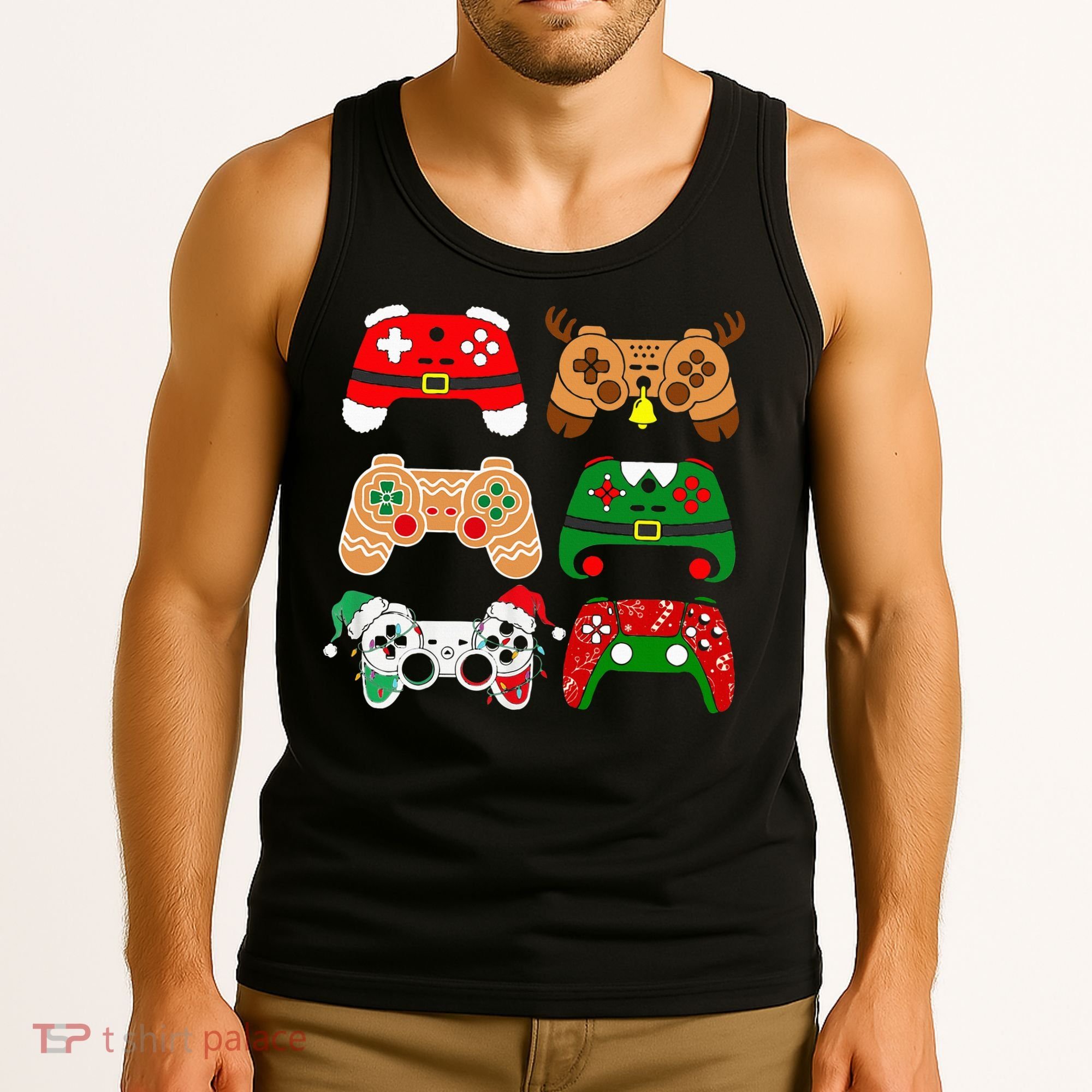 Video Game Controller Christmas Santa Hat Gamer Tank Top
