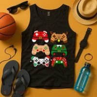 Video Game Controller Christmas Santa Hat Gamer Tank Top thumb 4
