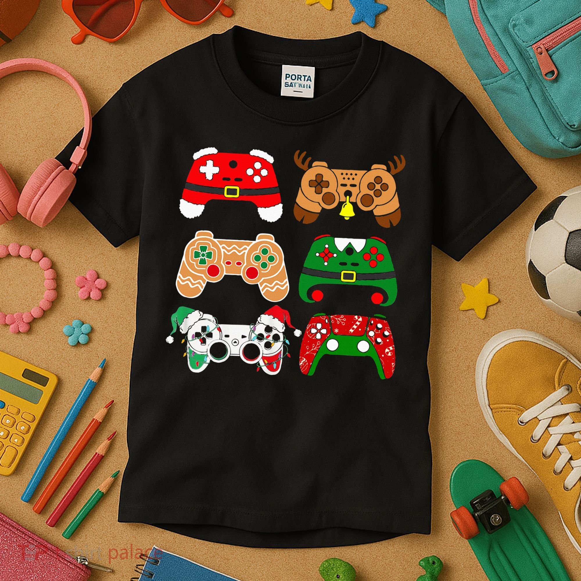 Video Game Controller Christmas Santa Hat Gamer Kids T-Shirt