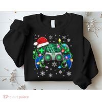 Video Game Controller Christmas Santa Hat Gamer Sweatshirt thumb 2
