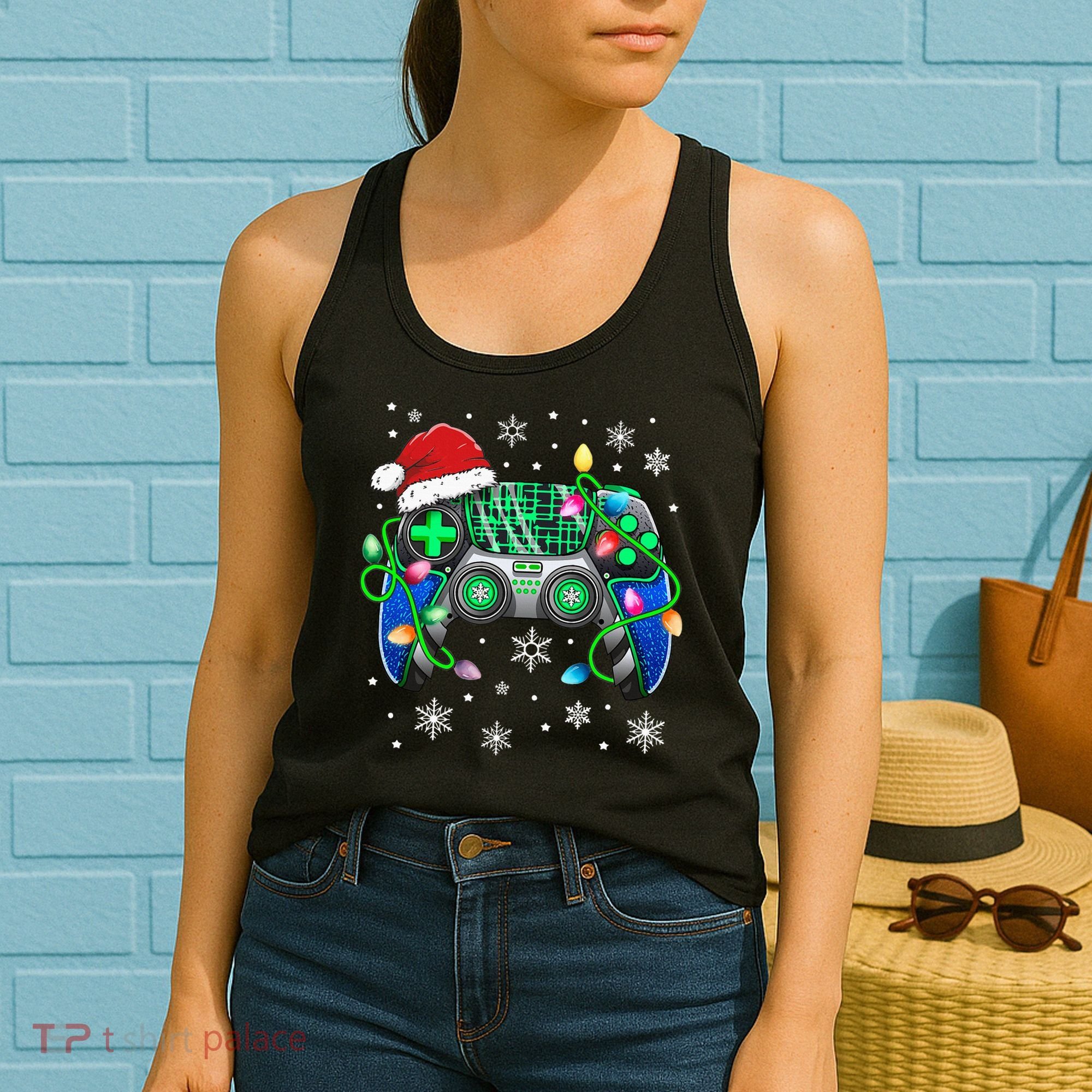 Video Game Controller Christmas Santa Hat Gamer Women's Tank Top