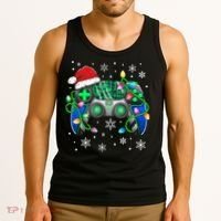 Video Game Controller Christmas Santa Hat Gamer Tank Top thumb 3