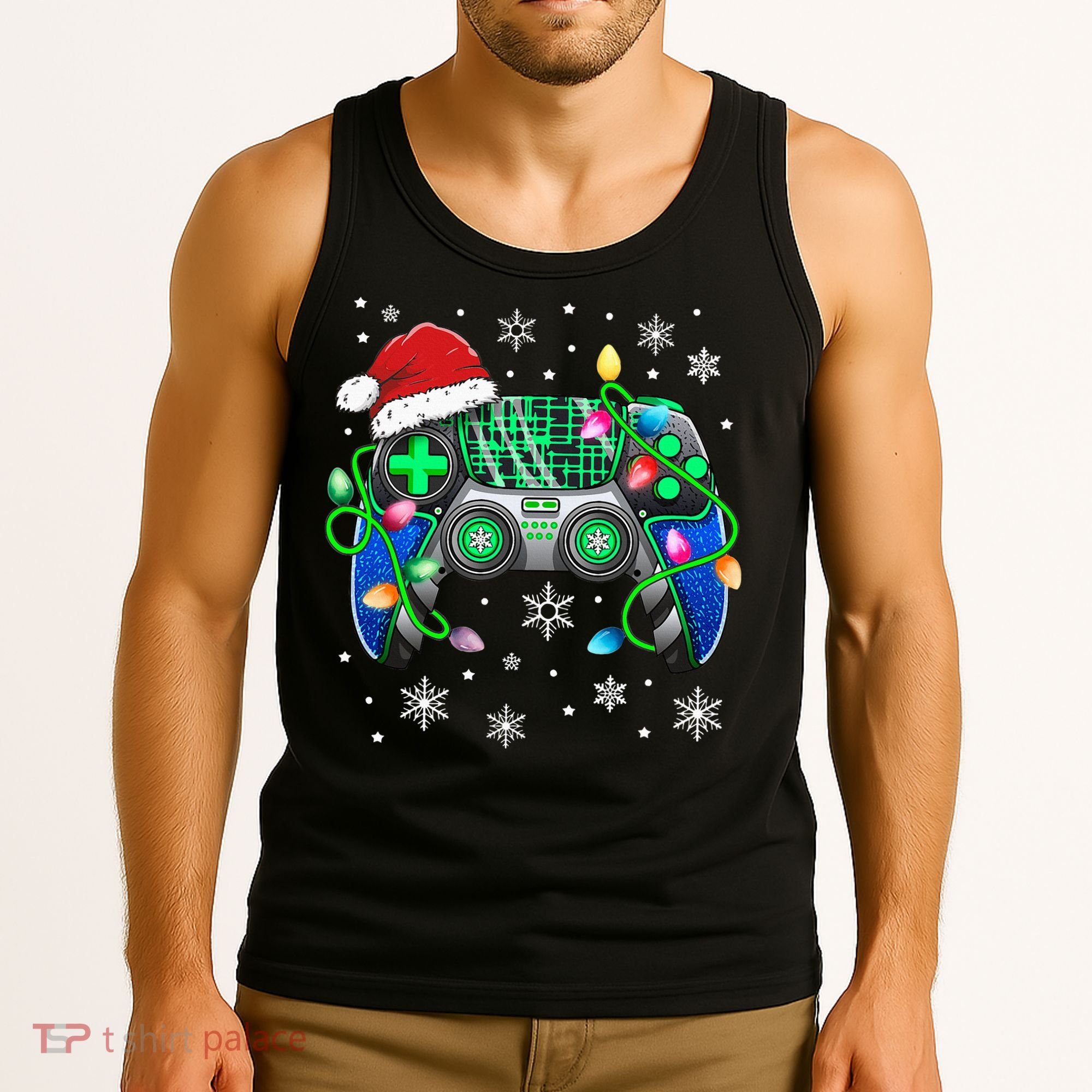Video Game Controller Christmas Santa Hat Gamer Tank Top