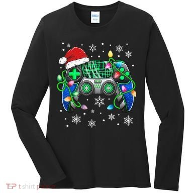 Video Game Controller Christmas Santa Hat Gamer Women's Long Sleeve Shirt