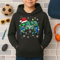 Video Game Controller Christmas Santa Hat Gamer Kids Hoodie thumb 2