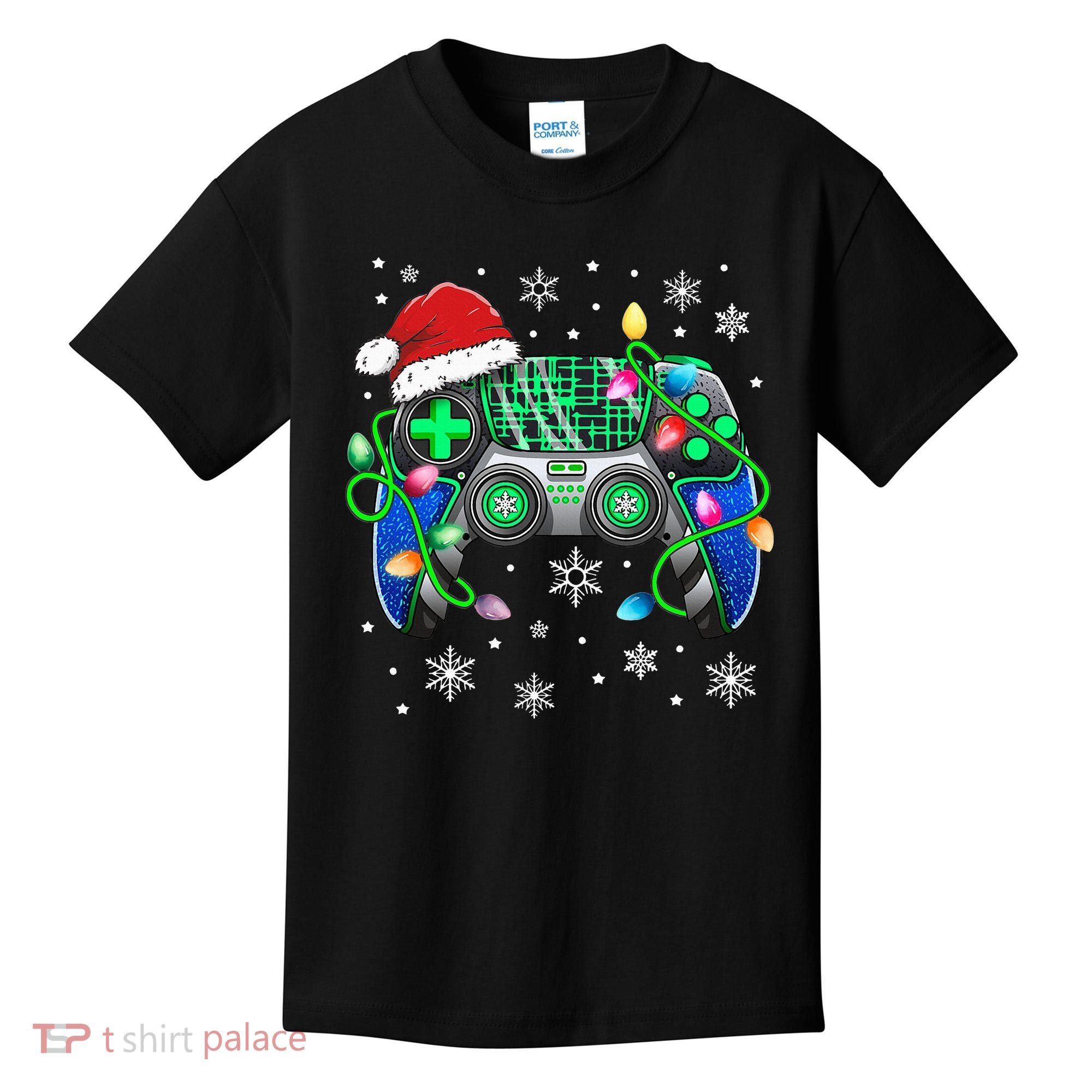Video Game Controller Christmas Santa Hat Gamer Kids T-Shirt