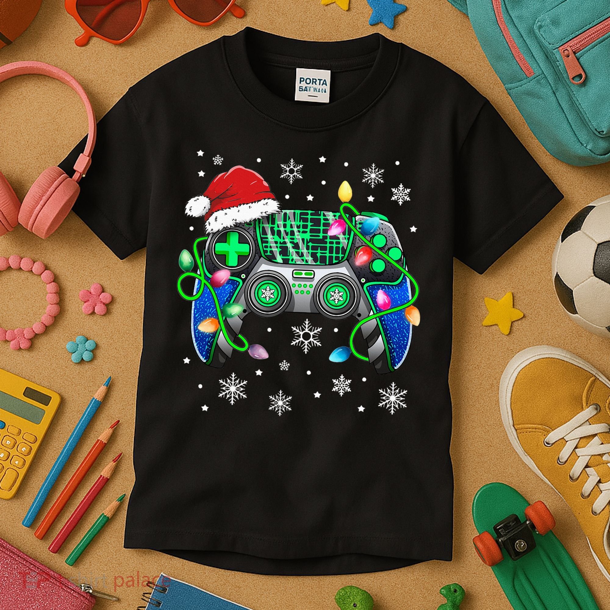 Video Game Controller Christmas Santa Hat Gamer Kids T-Shirt