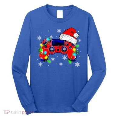 Video Game Controller Christmas Santa Hat Gamer Cute Gift Long Sleeve Shirt