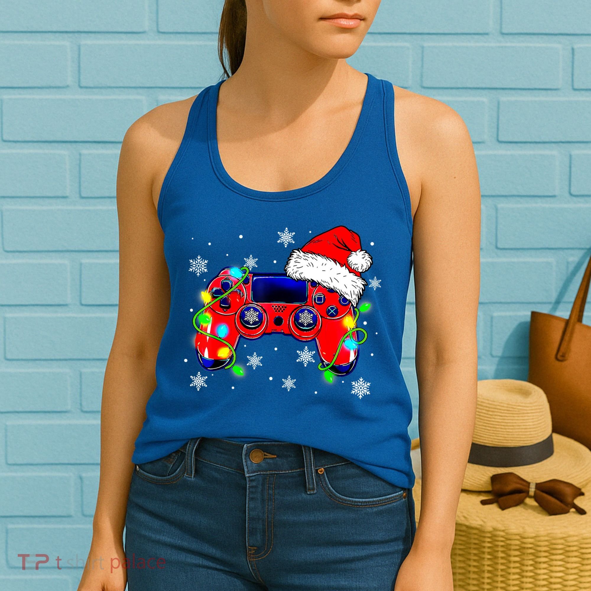 Video Game Controller Christmas Santa Hat Gamer Cute Gift Women's Tank Top