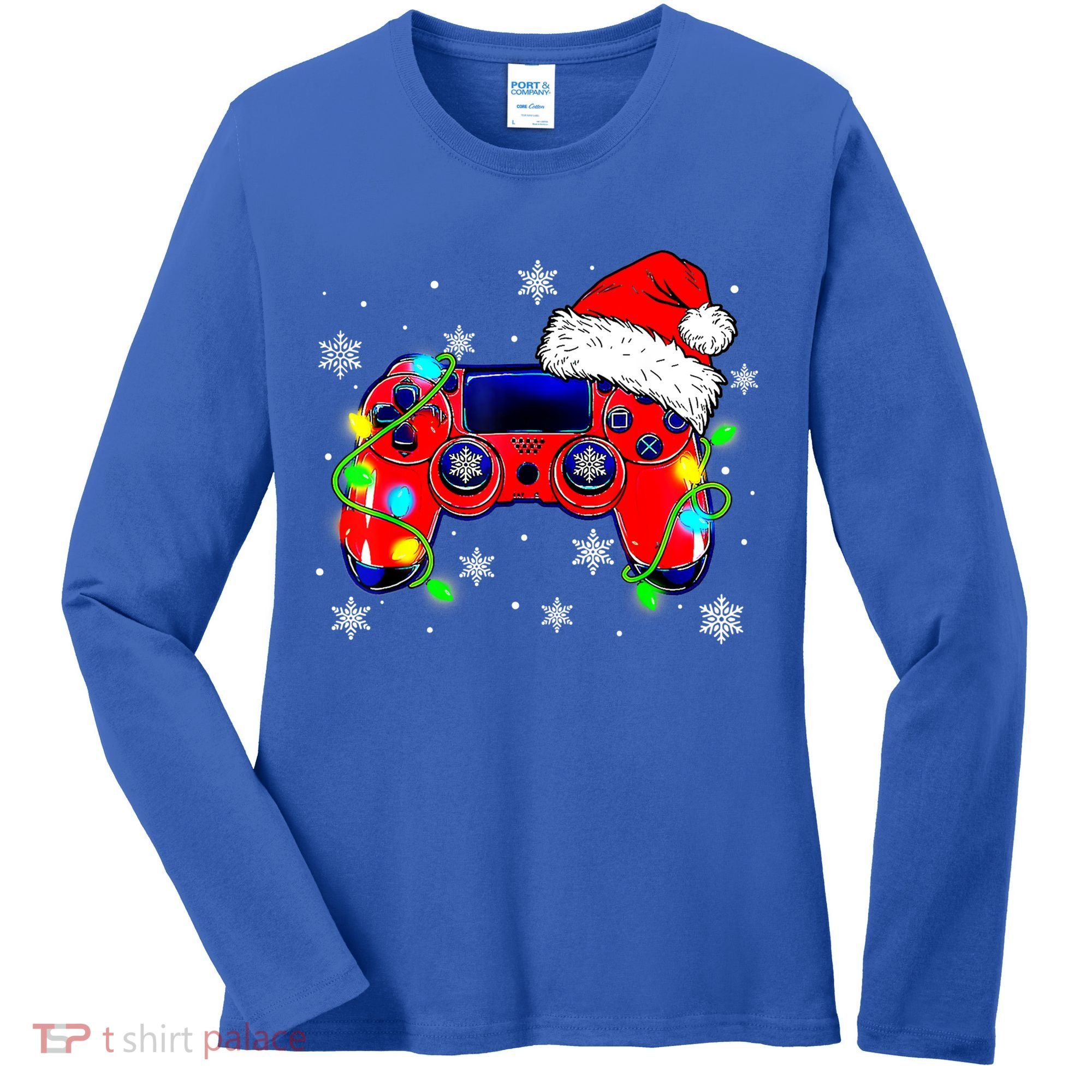 Video Game Controller Christmas Santa Hat Gamer Cute Gift Women's Long Sleeve Shirt