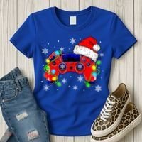 Video Game Controller Christmas Santa Hat Gamer Cute Gift Women's T-Shirt thumb 3