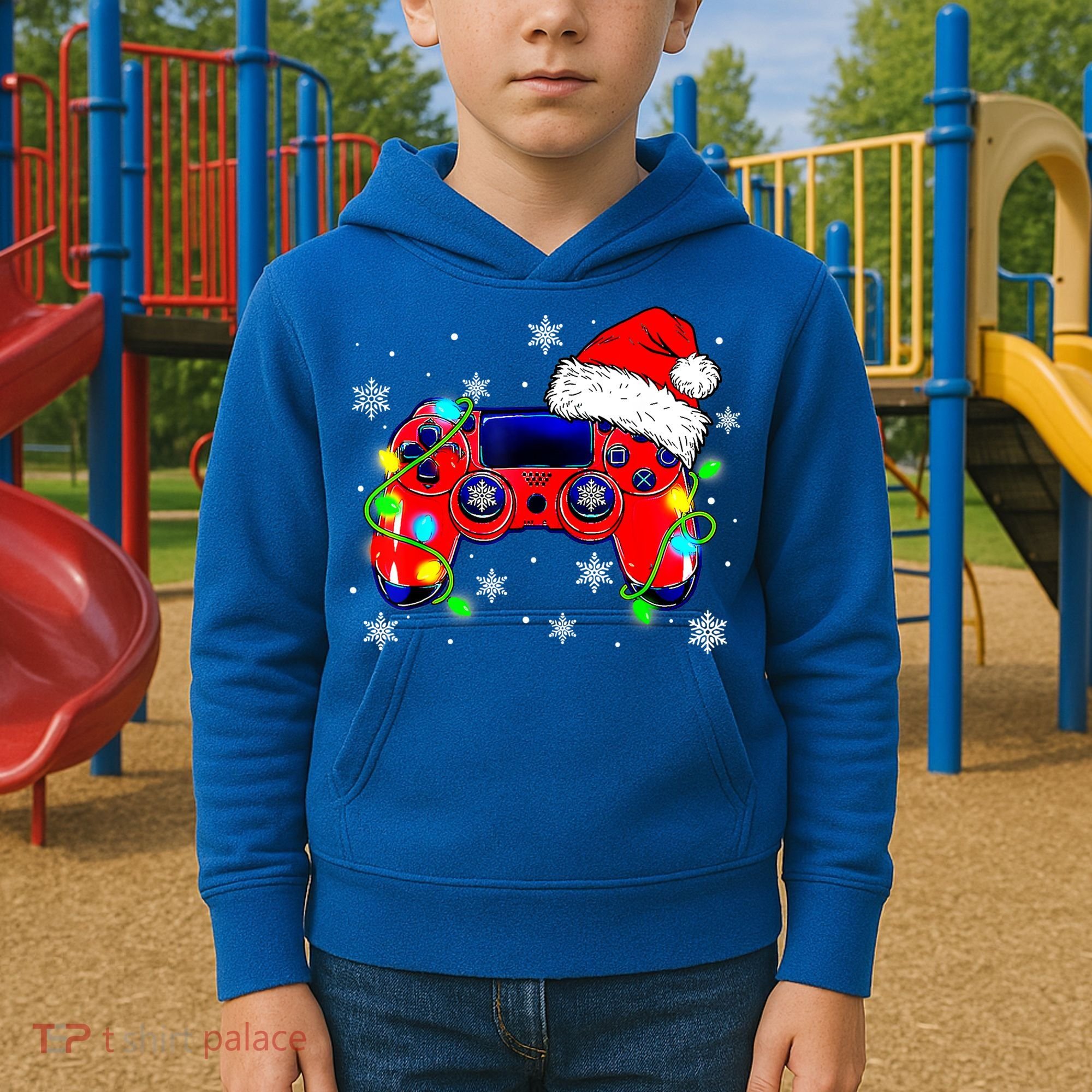 Video Game Controller Christmas Santa Hat Gamer Cute Gift Kids Hoodie