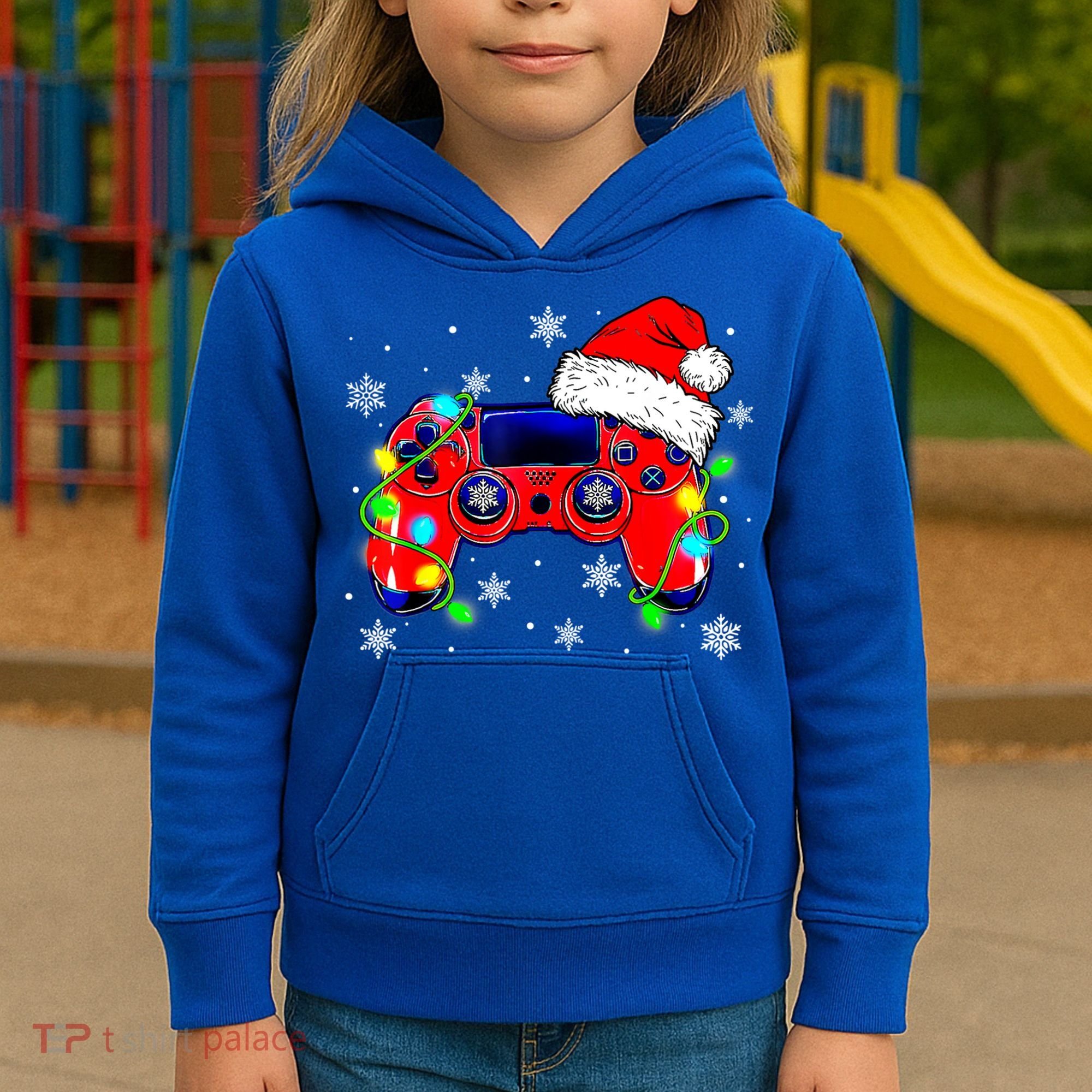 Video Game Controller Christmas Santa Hat Gamer Cute Gift Kids Hoodie