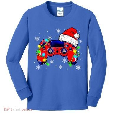 Video Game Controller Christmas Santa Hat Gamer Cute Gift Kids Long Sleeve Shirt