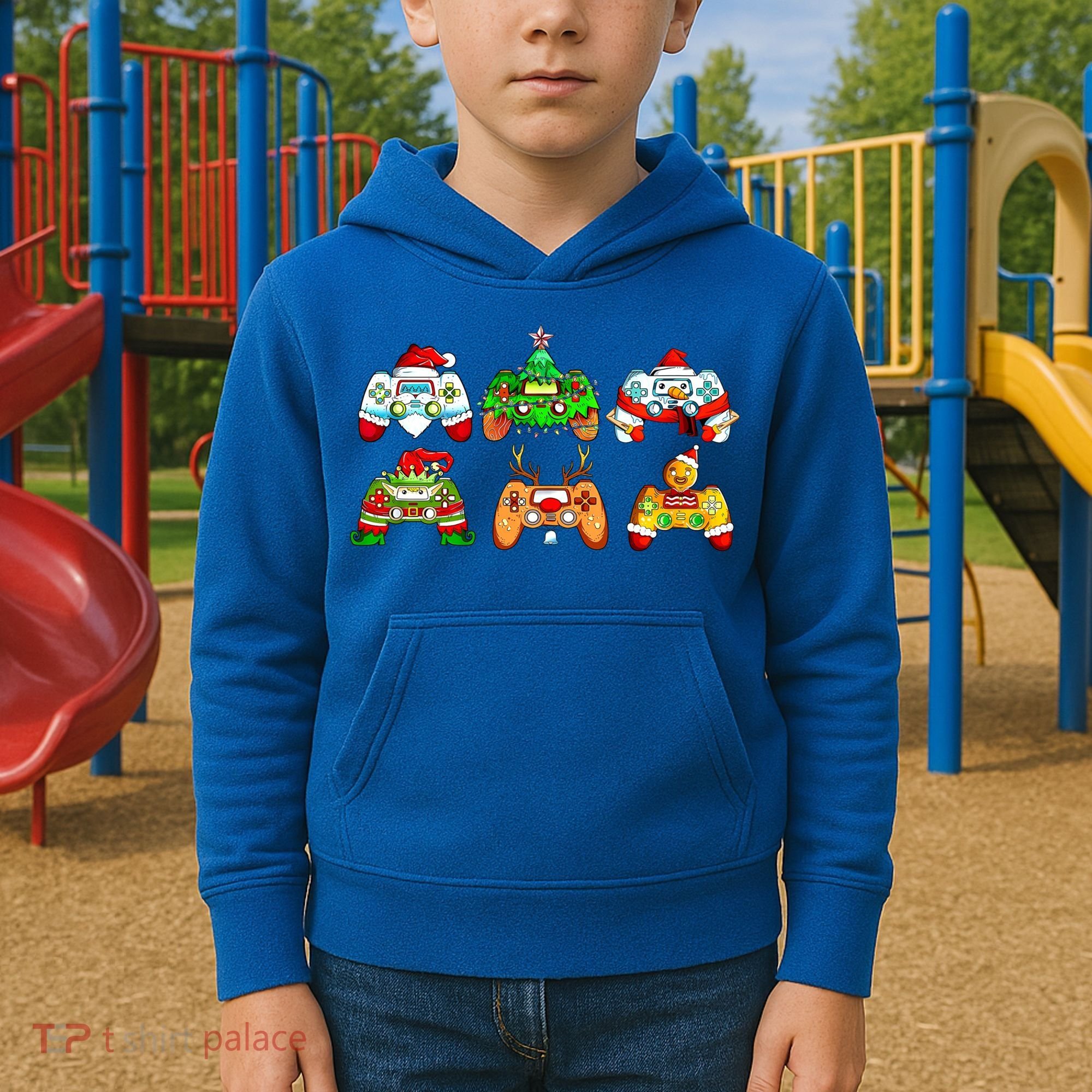 Video Game Controller Christmas Santa Hat Gamer Gift Kids Hoodie