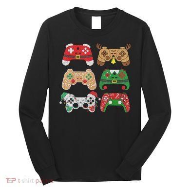 Video Game Controller Christmas Santa Hat Gamer Boys  Long Sleeve Shirt