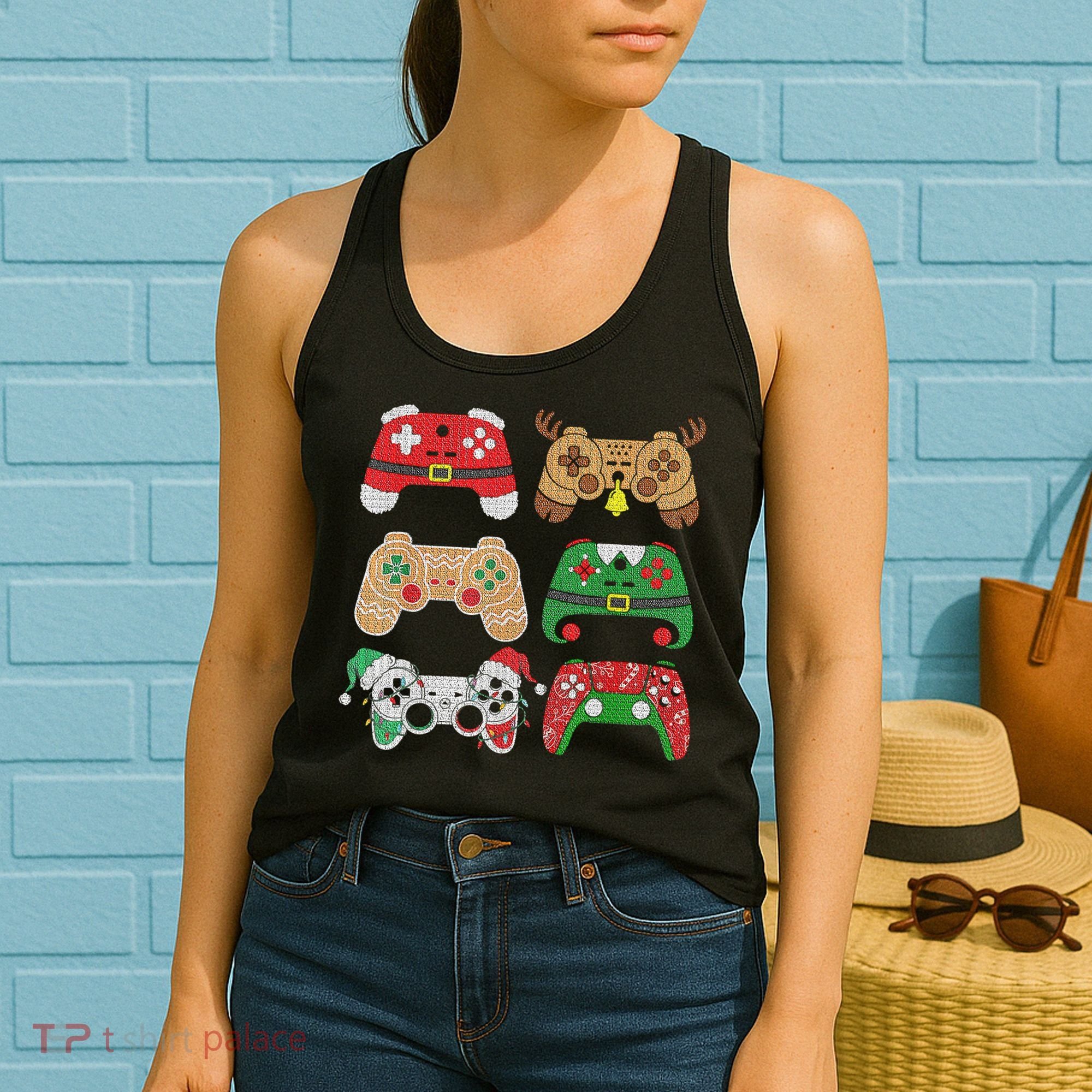 Video Game Controller Christmas Santa Hat Gamer Boys  Women's Tank Top
