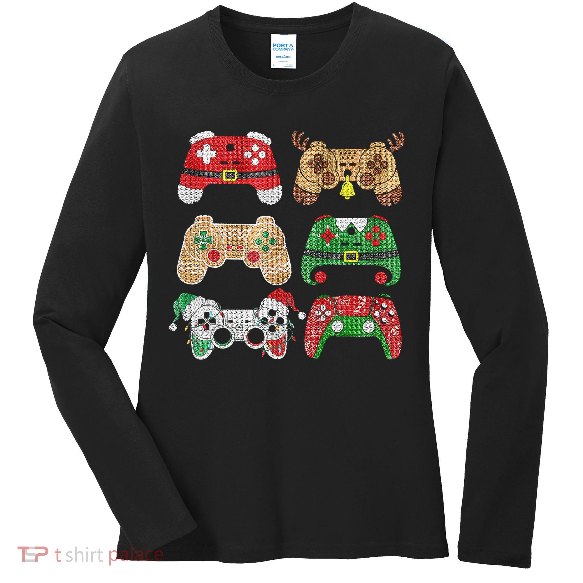 Video Game Controller Christmas Santa Hat Gamer Boys  Women's Long Sleeve Shirt