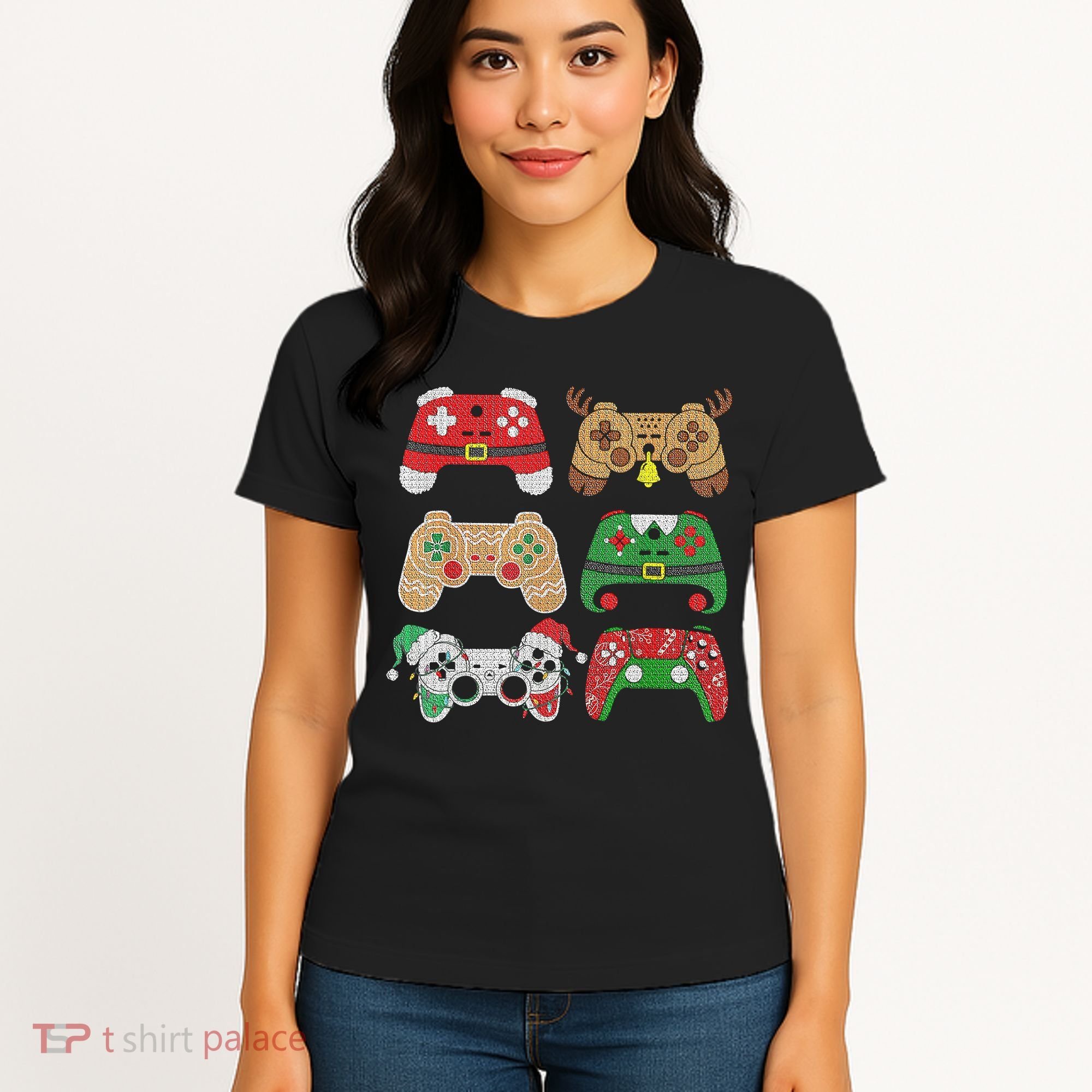 Video Game Controller Christmas Santa Hat Gamer Boys  Women's T-Shirt