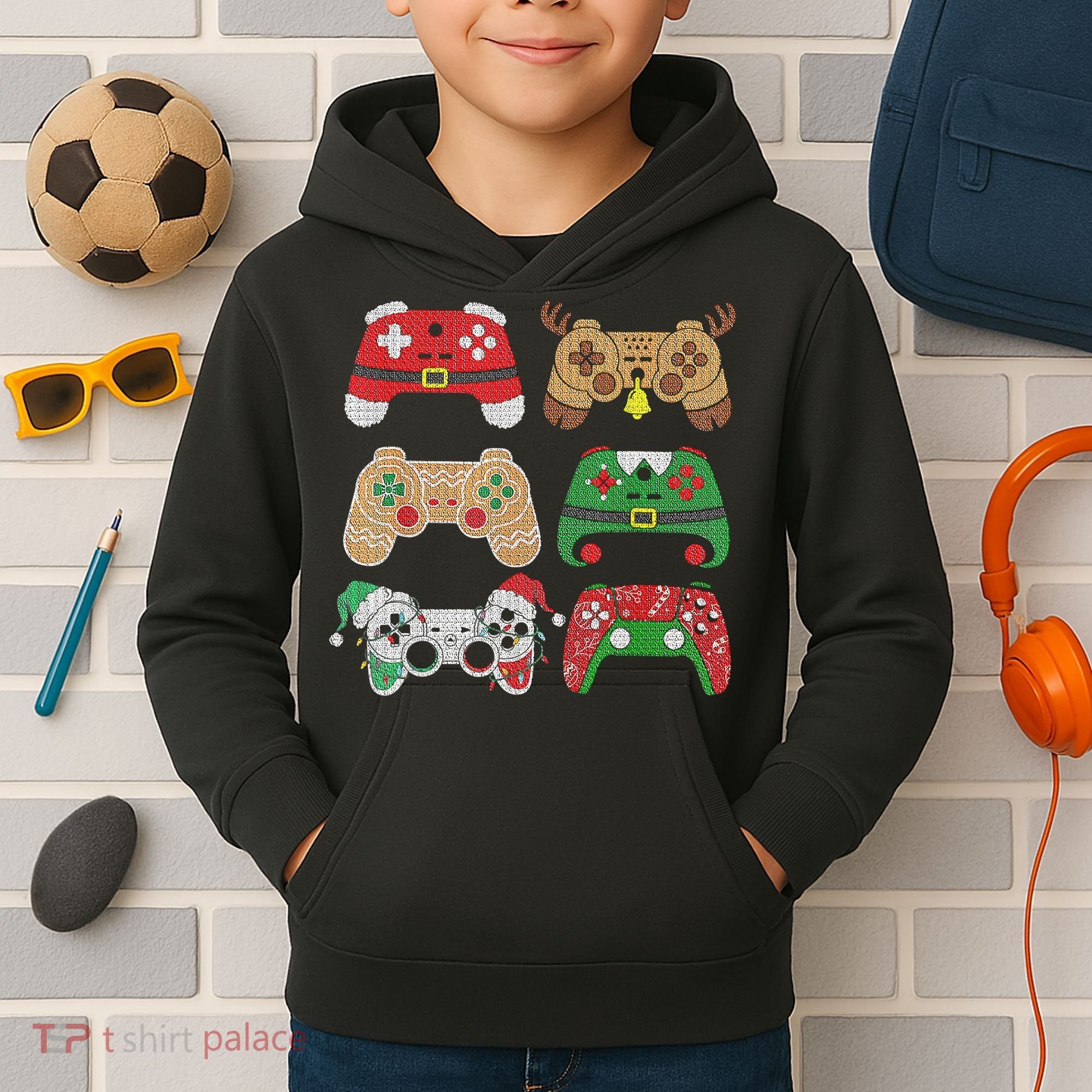 Video Game Controller Christmas Santa Hat Gamer Boys  Kids Hoodie