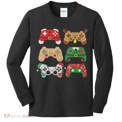Video Game Controller Christmas Santa Hat Gamer Boys  Kids Long Sleeve Shirt