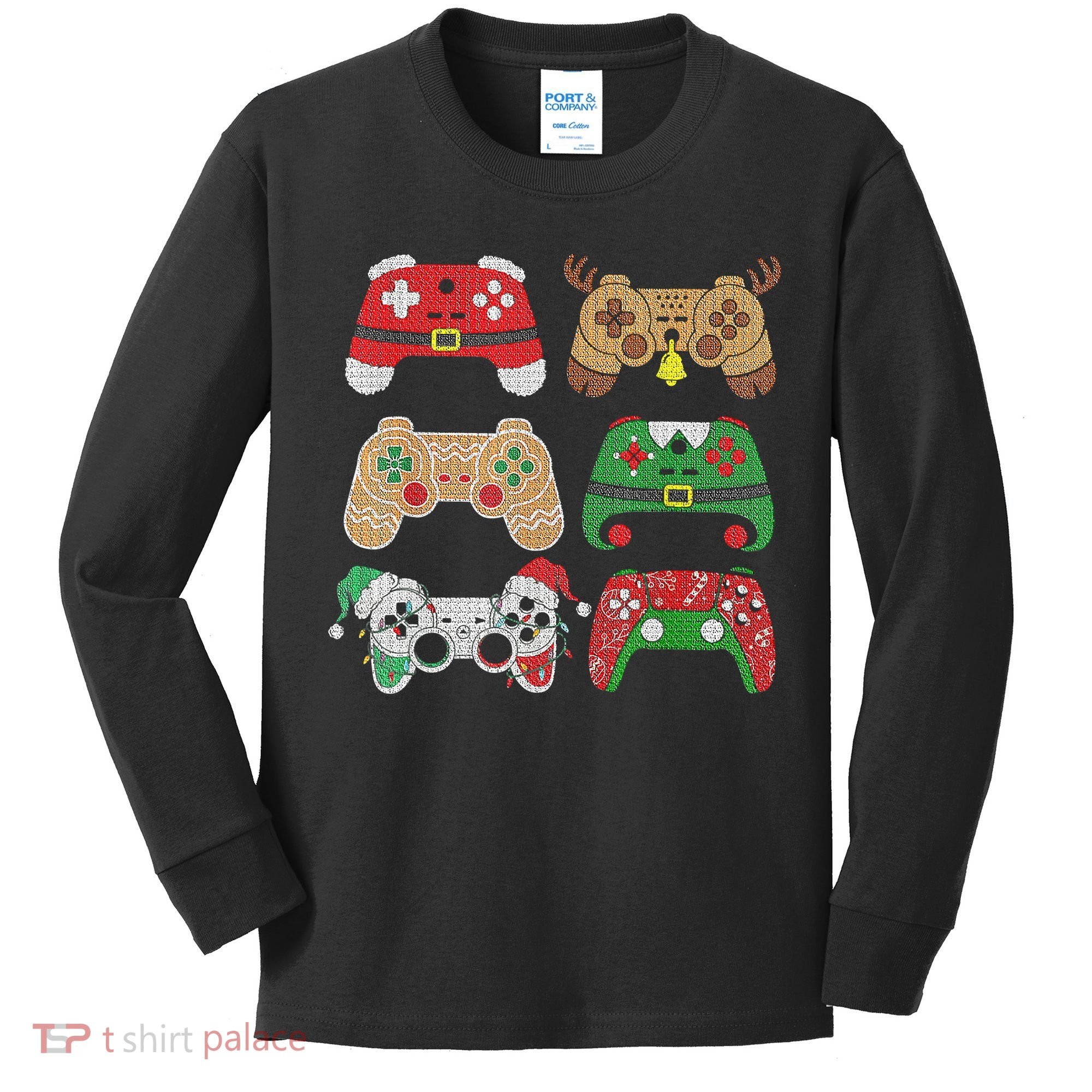 Video Game Controller Christmas Santa Hat Gamer Boys  Kids Long Sleeve Shirt