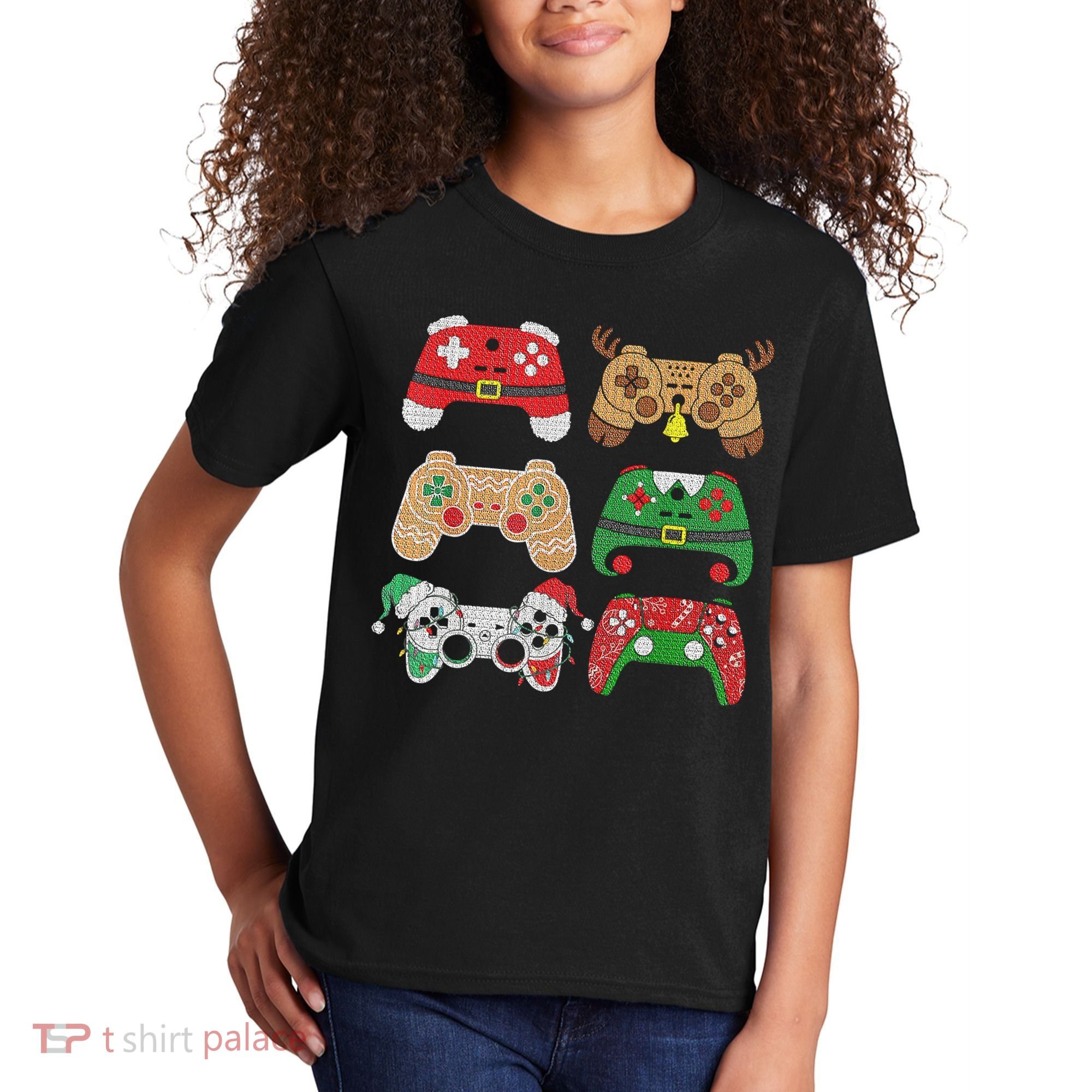 Video Game Controller Christmas Santa Hat Gamer Boys  Kids T-Shirt