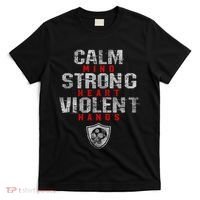 Vikings Gym Calm Mind Strong Heart Violent Hands Norse T-Shirt thumb 0