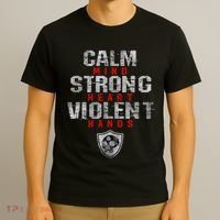 Vikings Gym Calm Mind Strong Heart Violent Hands Norse T-Shirt thumb 3