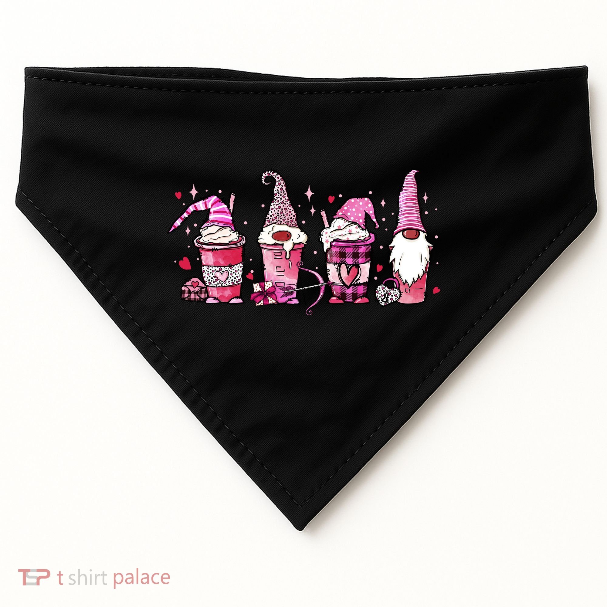 Valentine Gnomes Drink Coffee Latte Valentine USA-Made Doggie Bandana