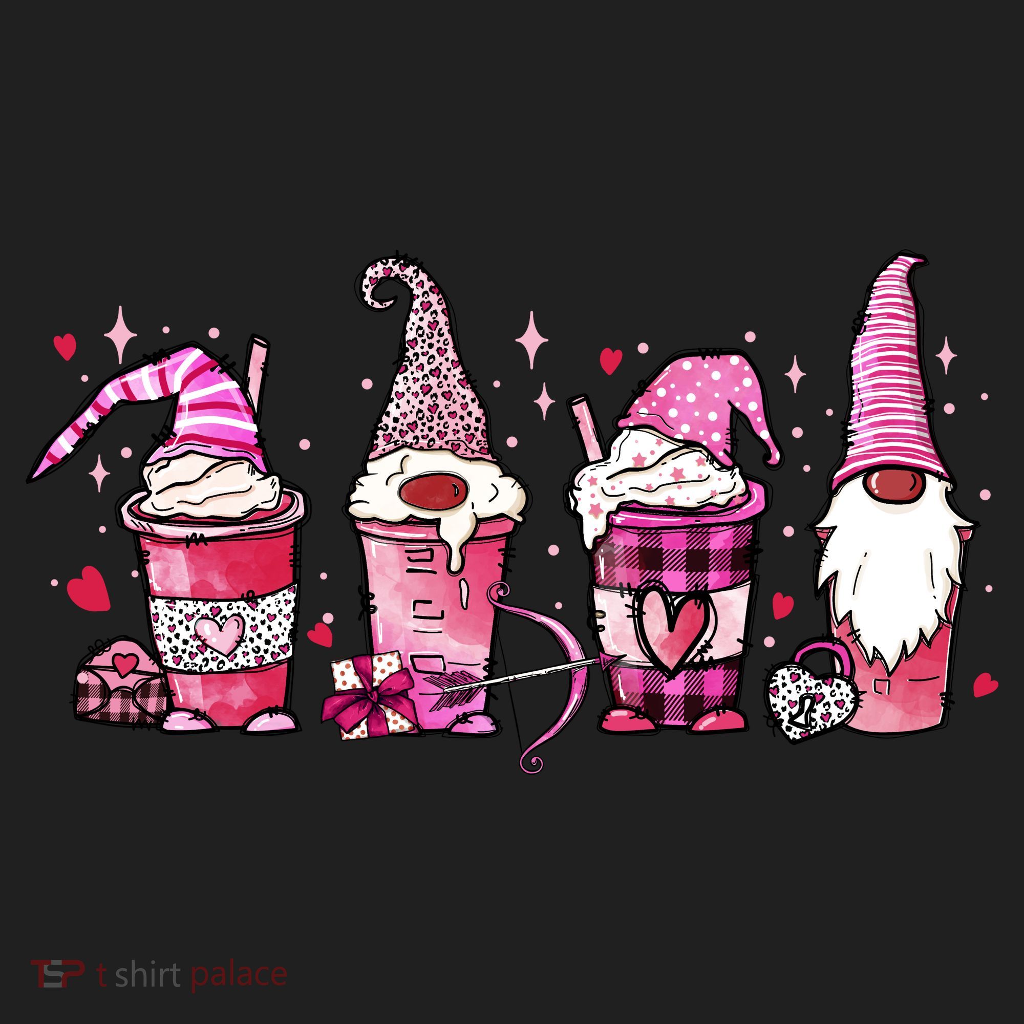 Valentine Gnomes Drink Coffee Latte Valentine Beanie