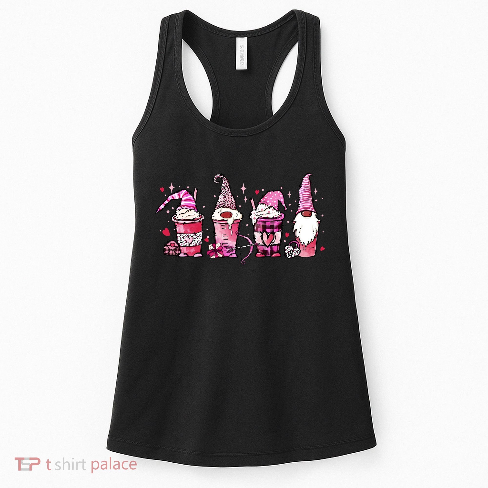 Valentine Gnomes Drink Coffee Latte Valentine Women's Tank Top