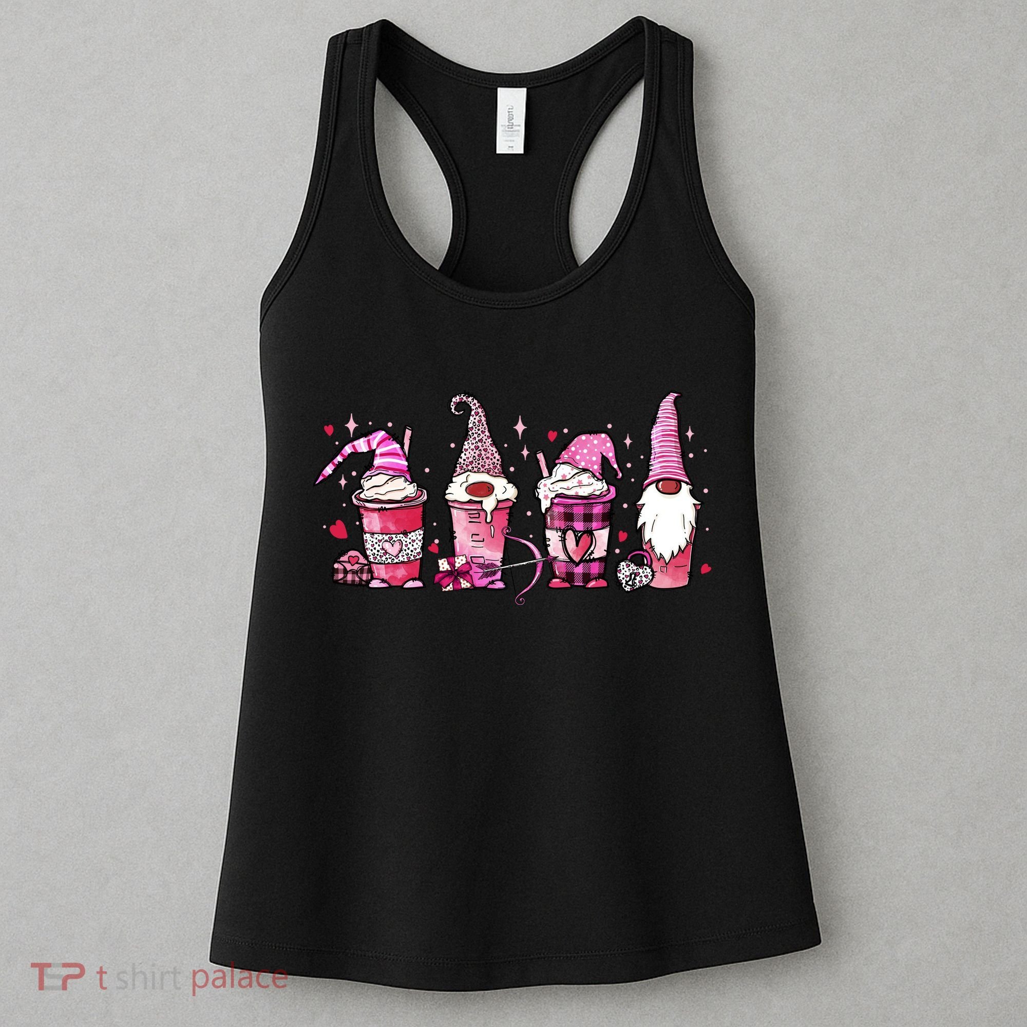Valentine Gnomes Drink Coffee Latte Valentine Women's Tank Top