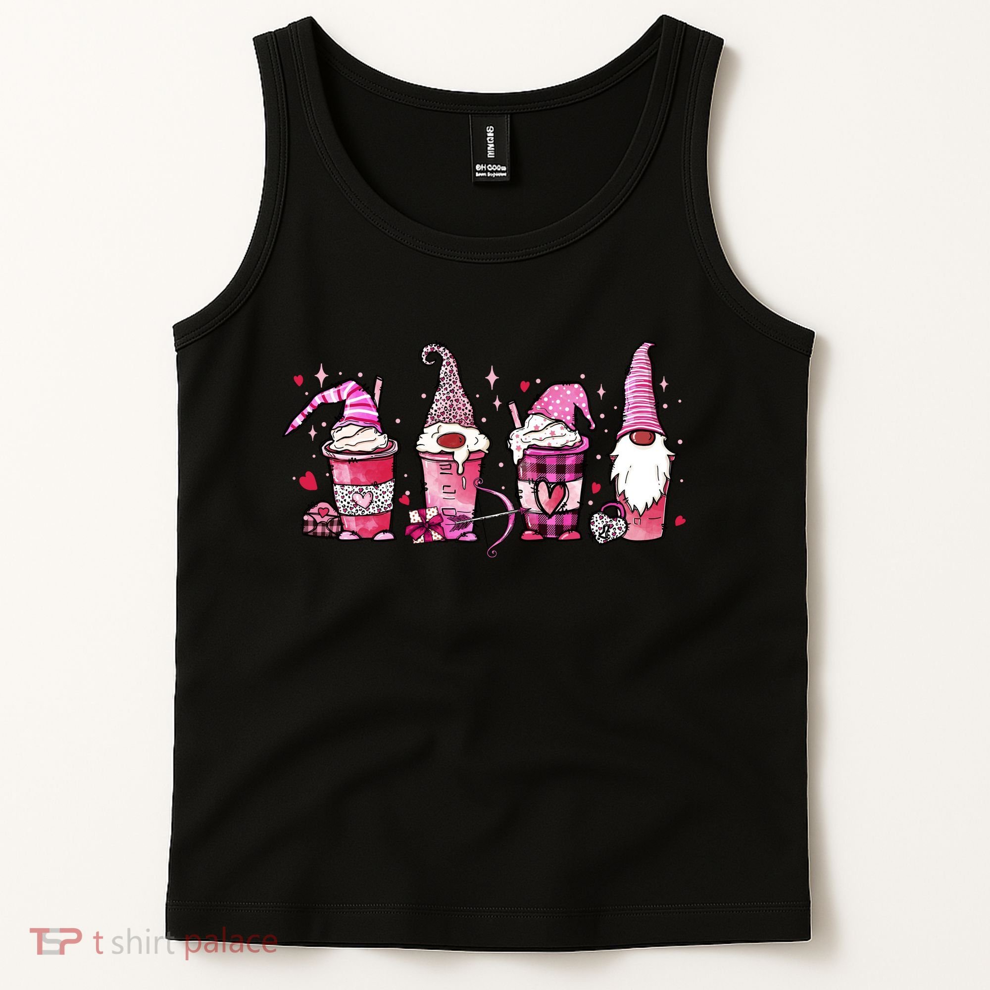 Valentine Gnomes Drink Coffee Latte Valentine Tank Top