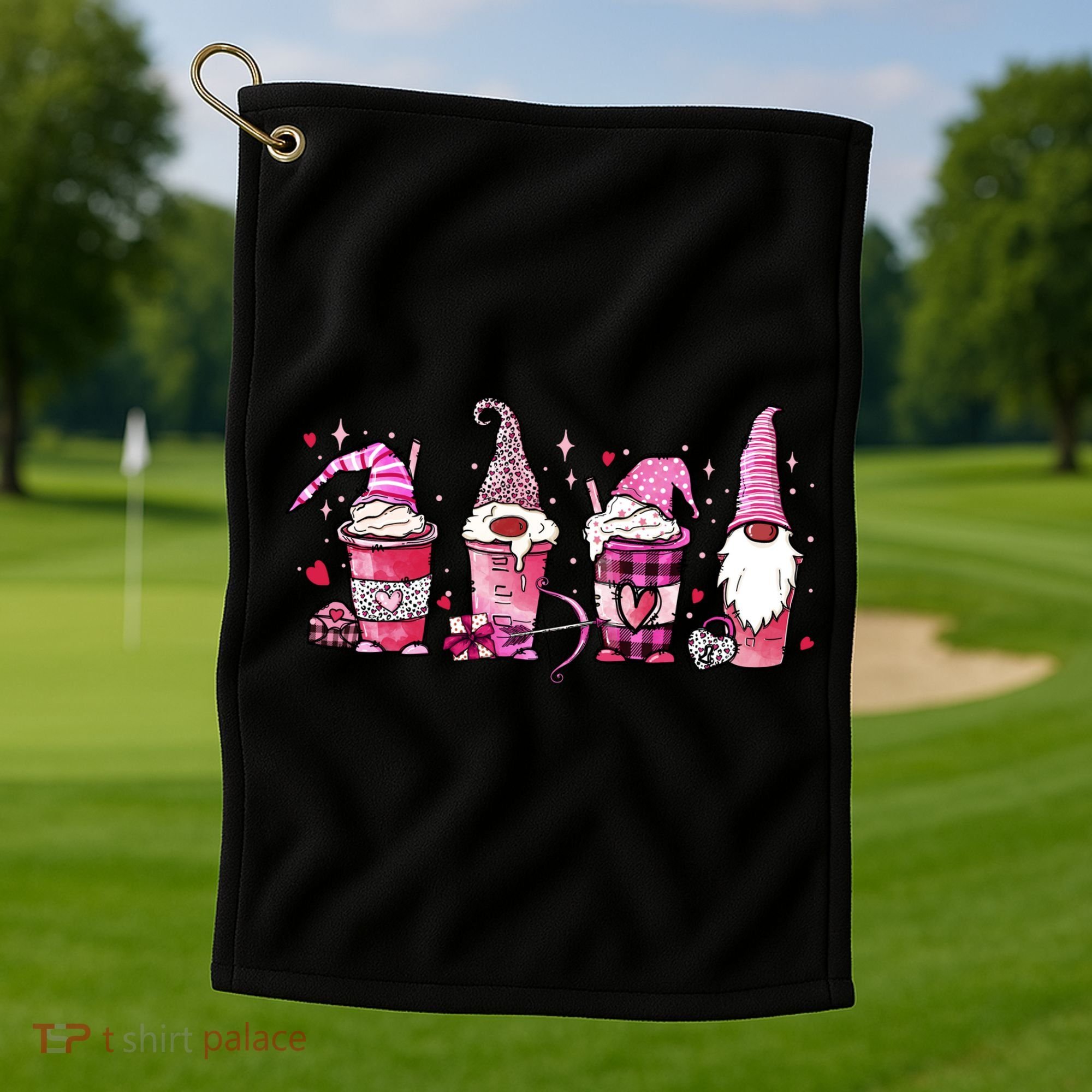 Valentine Gnomes Drink Coffee Latte Valentine Golf Towel
