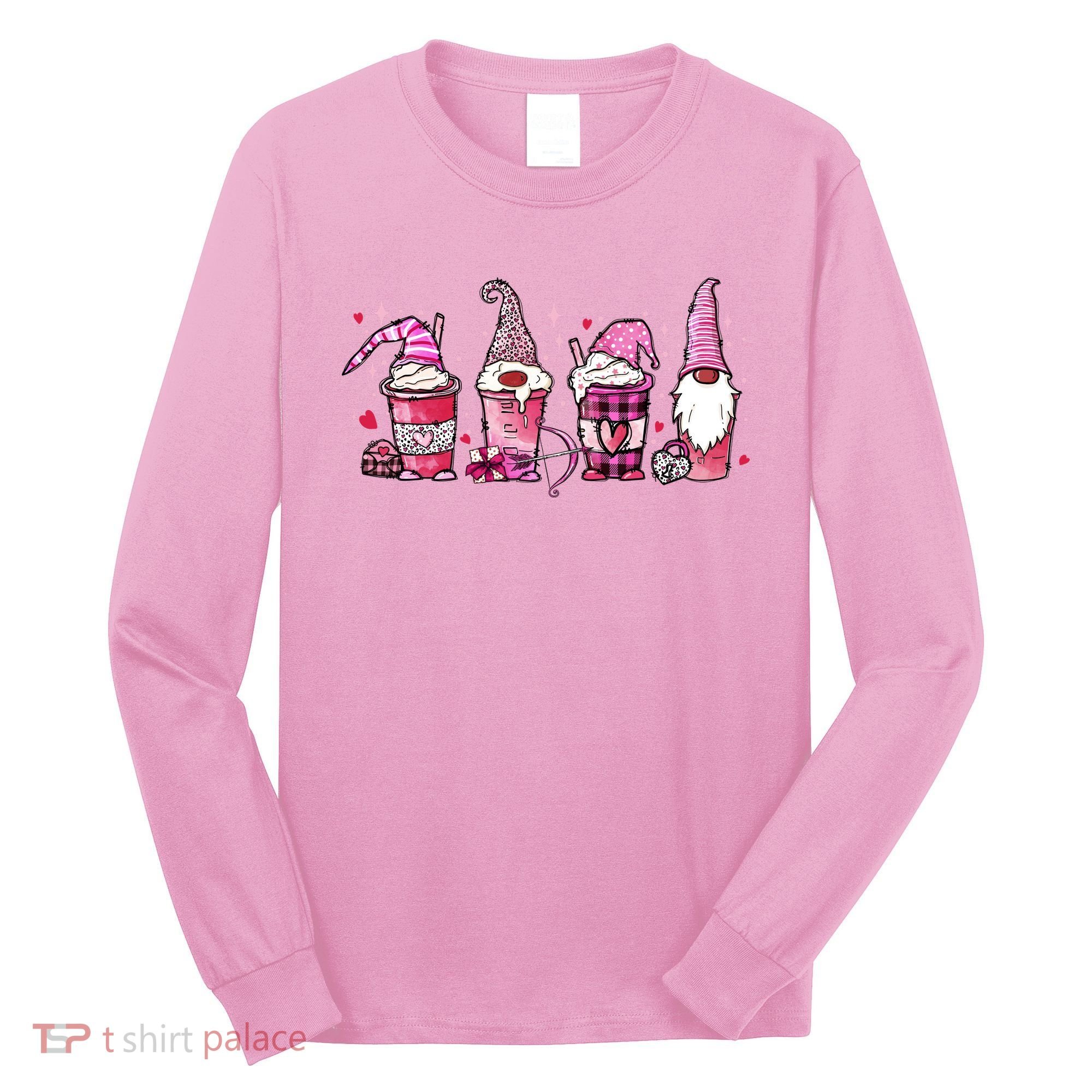 Valentine Gnomes Drink Coffee Latte Valentine Long Sleeve Shirt