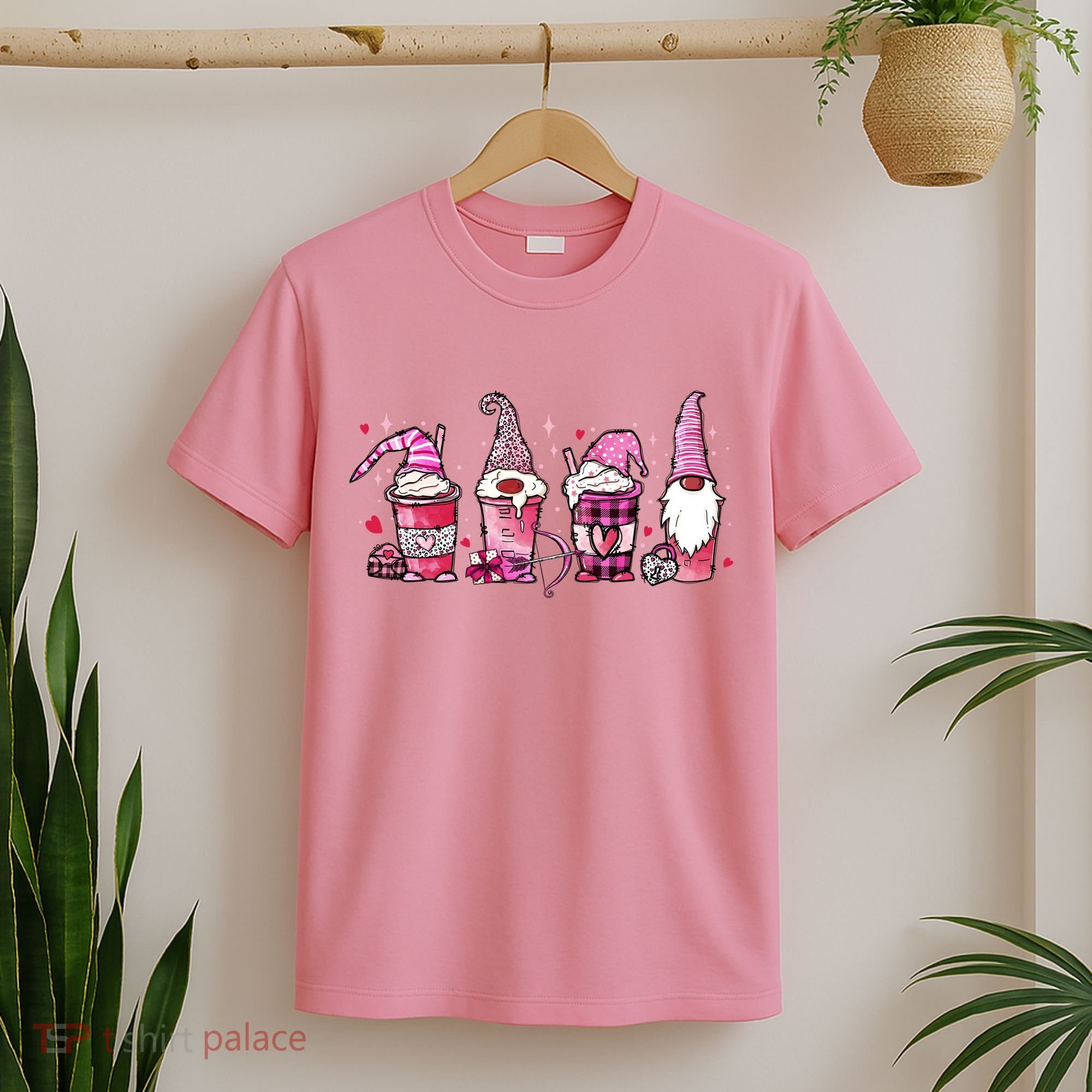 Valentine Gnomes Drink Coffee Latte Valentine T-Shirt