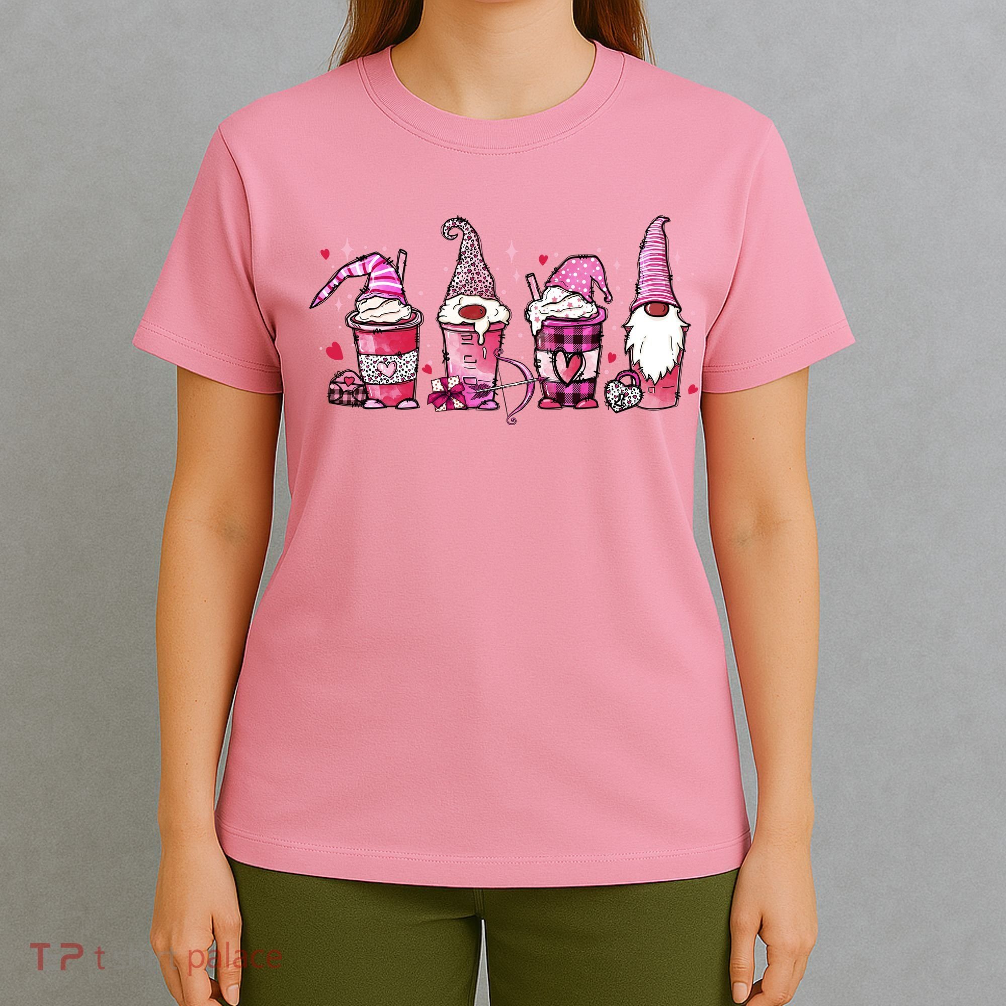 Valentine Gnomes Drink Coffee Latte Valentine T-Shirt