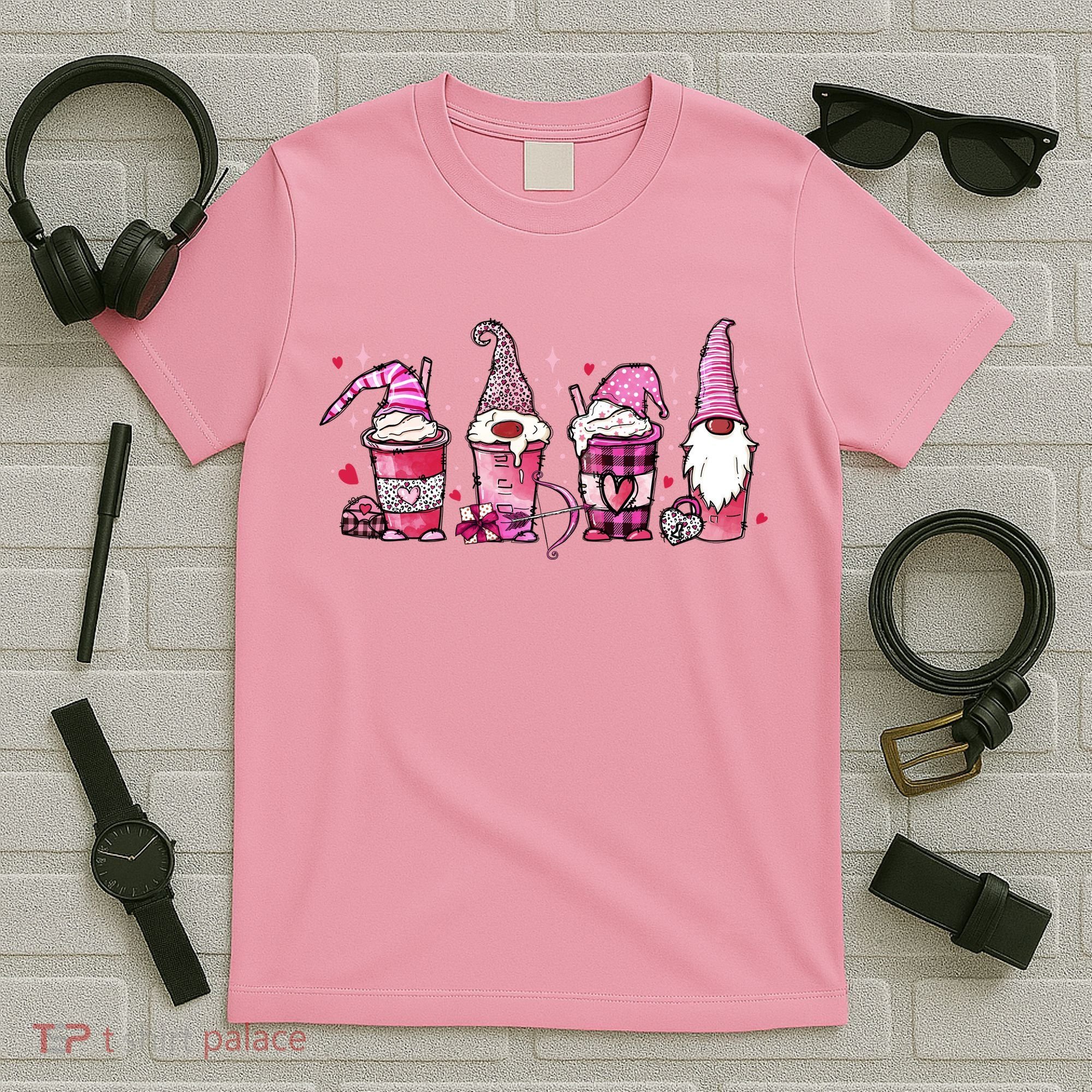 Valentine Gnomes Drink Coffee Latte Valentine T-Shirt