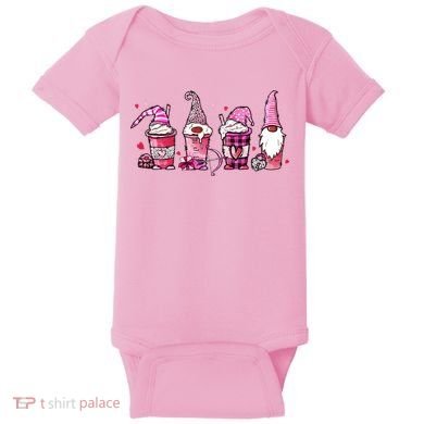 Valentine Gnomes Drink Coffee Latte Valentine Baby Bodysuit