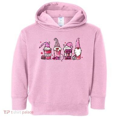 Valentine Gnomes Drink Coffee Latte Valentine Toddler Hoodie