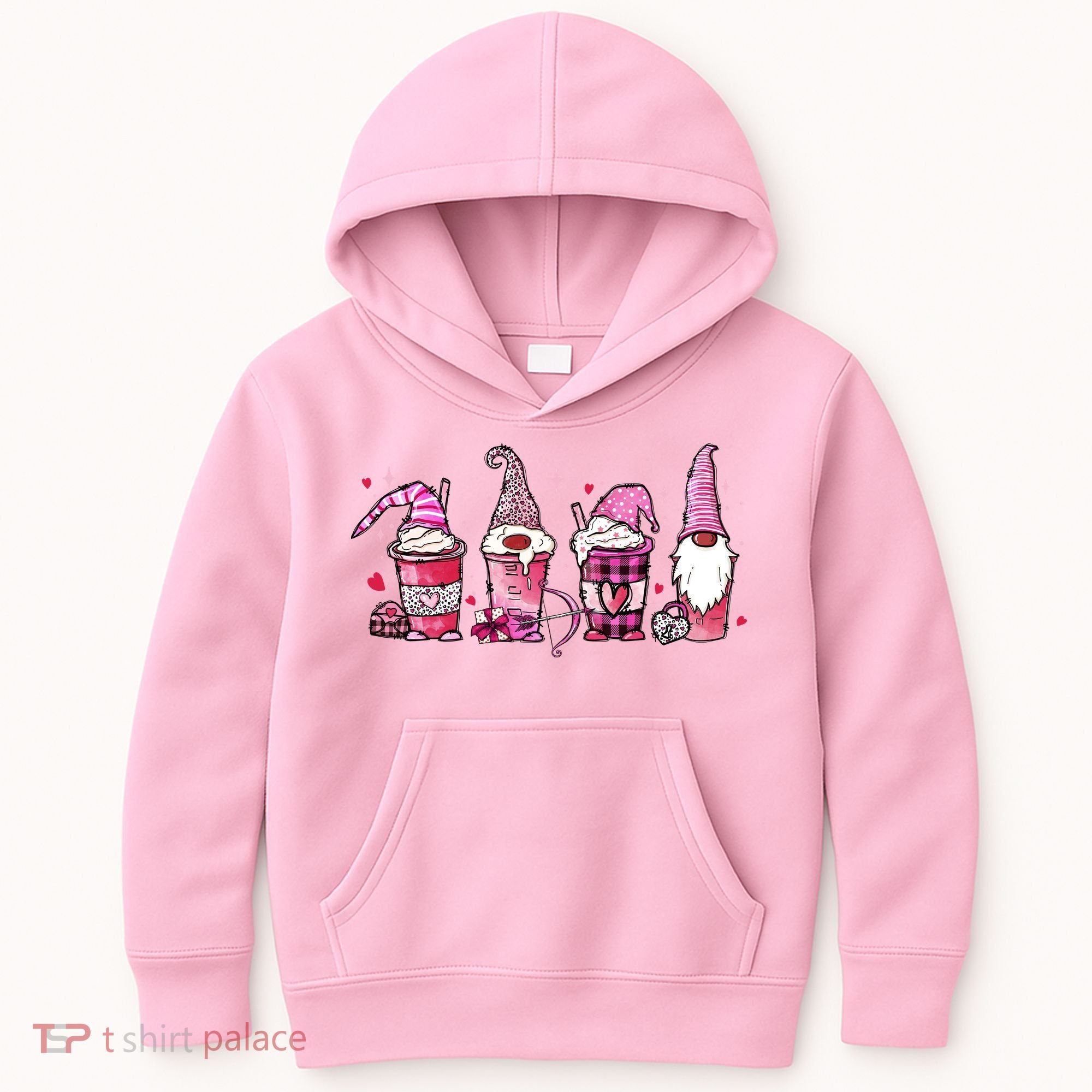 Valentine Gnomes Drink Coffee Latte Valentine Kids Hoodie
