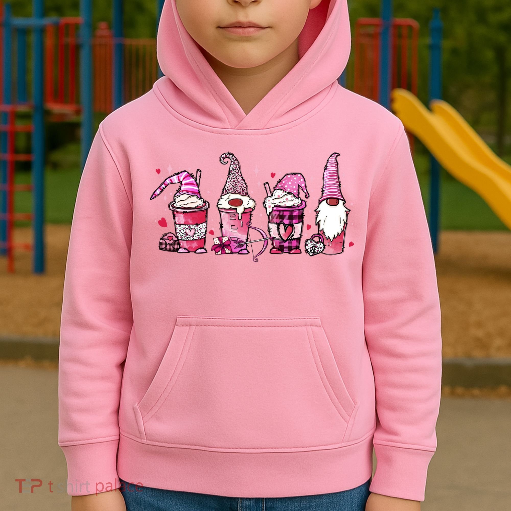 Valentine Gnomes Drink Coffee Latte Valentine Kids Hoodie