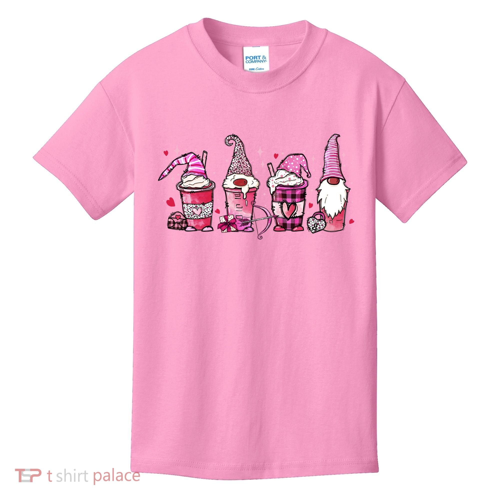 Valentine Gnomes Drink Coffee Latte Valentine Kids T-Shirt