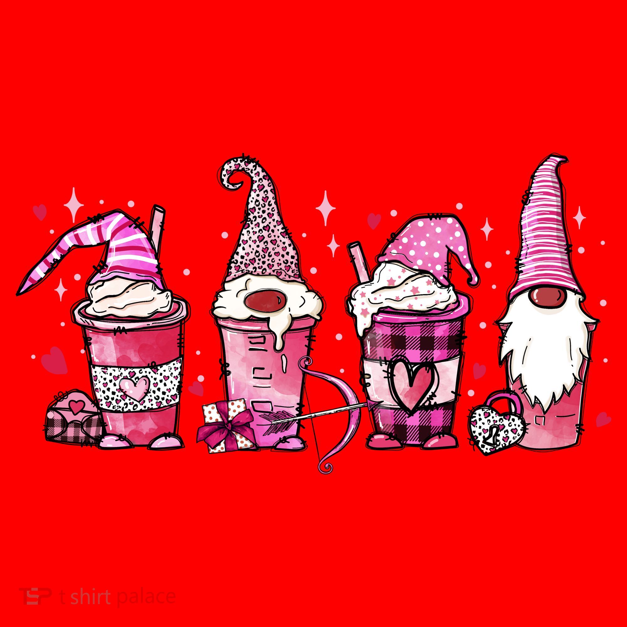 Valentine Gnomes Drink Coffee Latte Valentine Santa Hat
