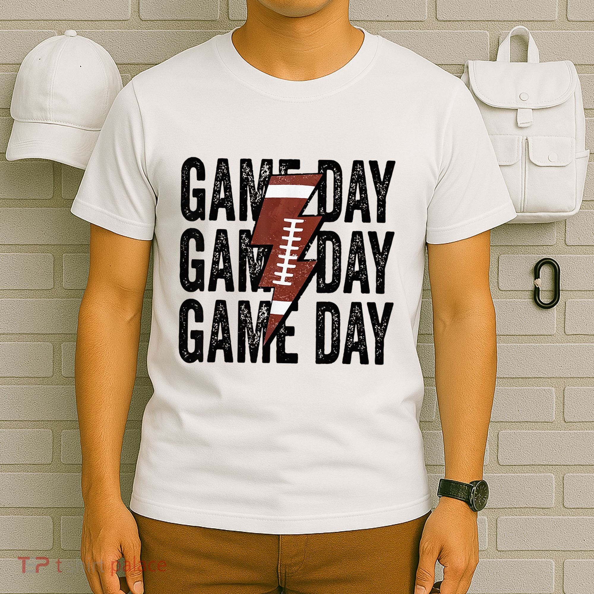 Vintage Game Day Football Lightning Bolt Funny Team Sport T-Shirt