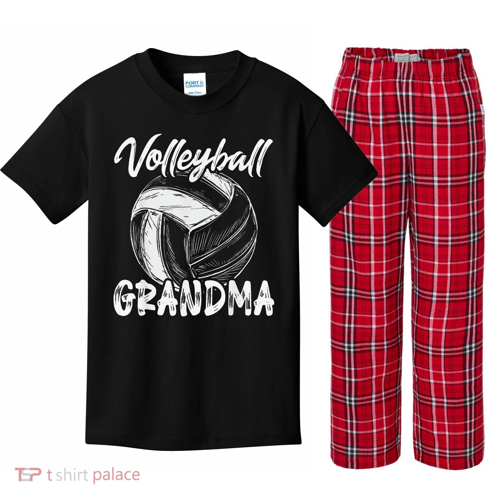 Volleyball Grandma For  Family Matching Players Team Kids Plaid Pajama Set