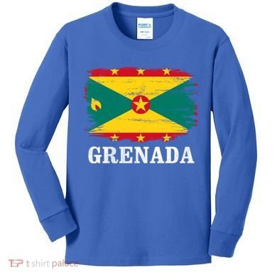Vintage Grenada Flag For Grenadian Gift Kids Long Sleeve Shirt